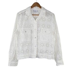 Jade Johnny Was Eyelet Linen Utility White Jacket Large